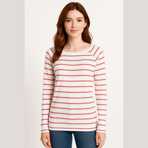 Women's Caslon White Red Stripe Long Sleeve Dolman Tee Shirt S